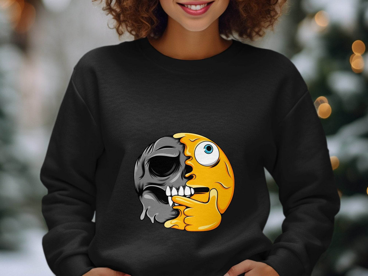 Emoji Skull Half and Half Funny Face Art Sweater - Design & Vybe