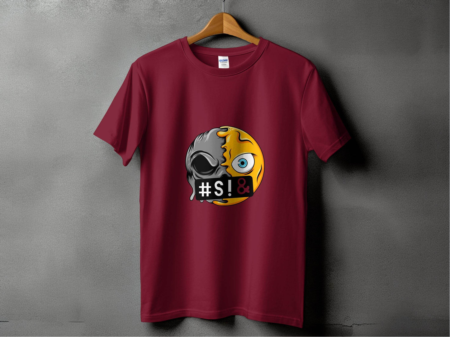 Emoji Half Skull with Hash Symbol Design Novelty T-Shirt - Design & Vybe