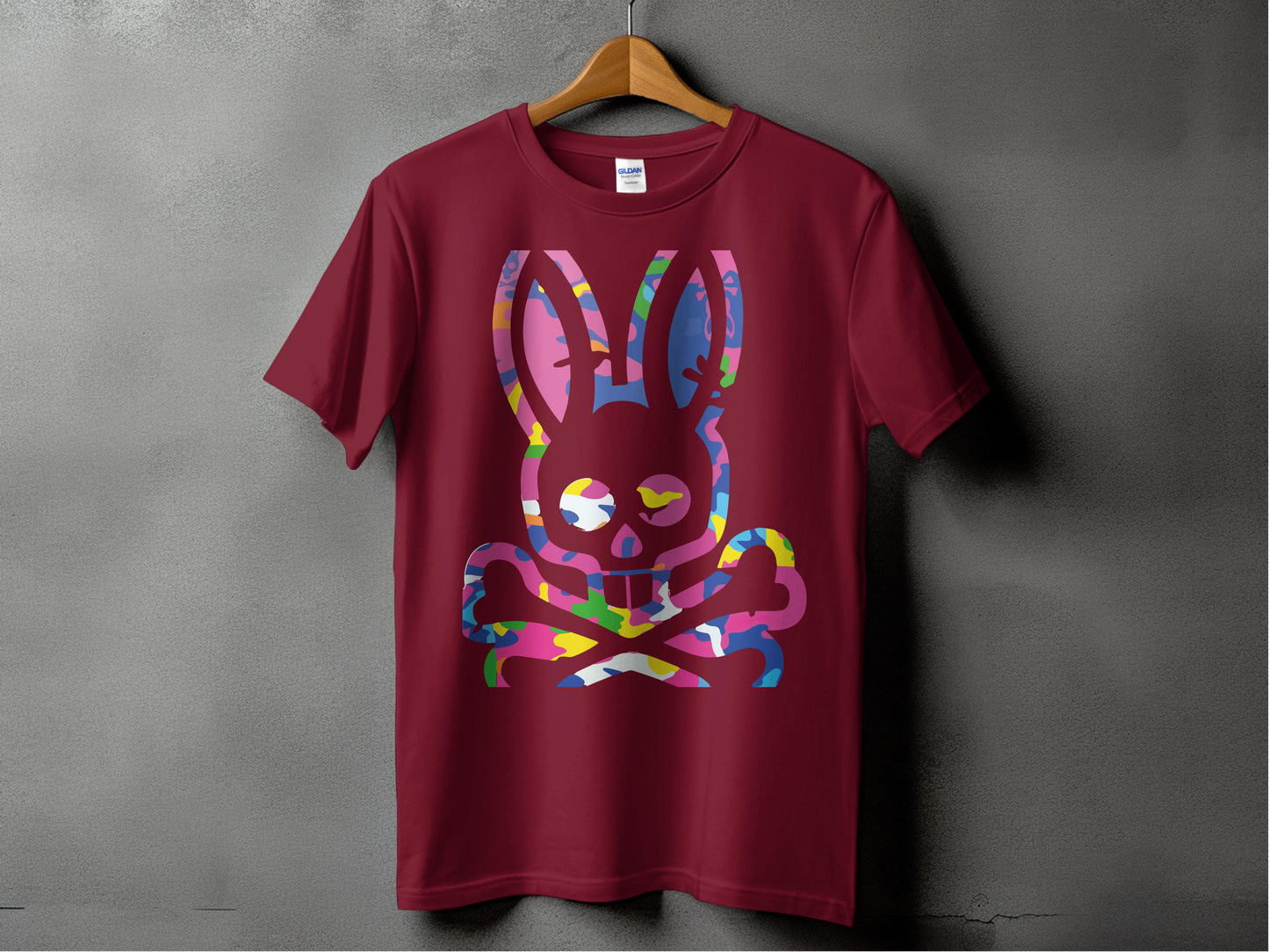 Vibrant Multicolor Bunny Skull Print Red T-Shirt product type