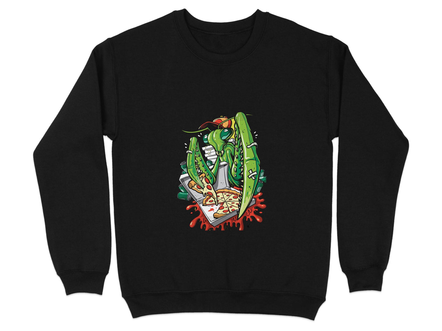 Praying Mantis Enjoying Pizza With Some Drinks Sweater - Design & Vybe