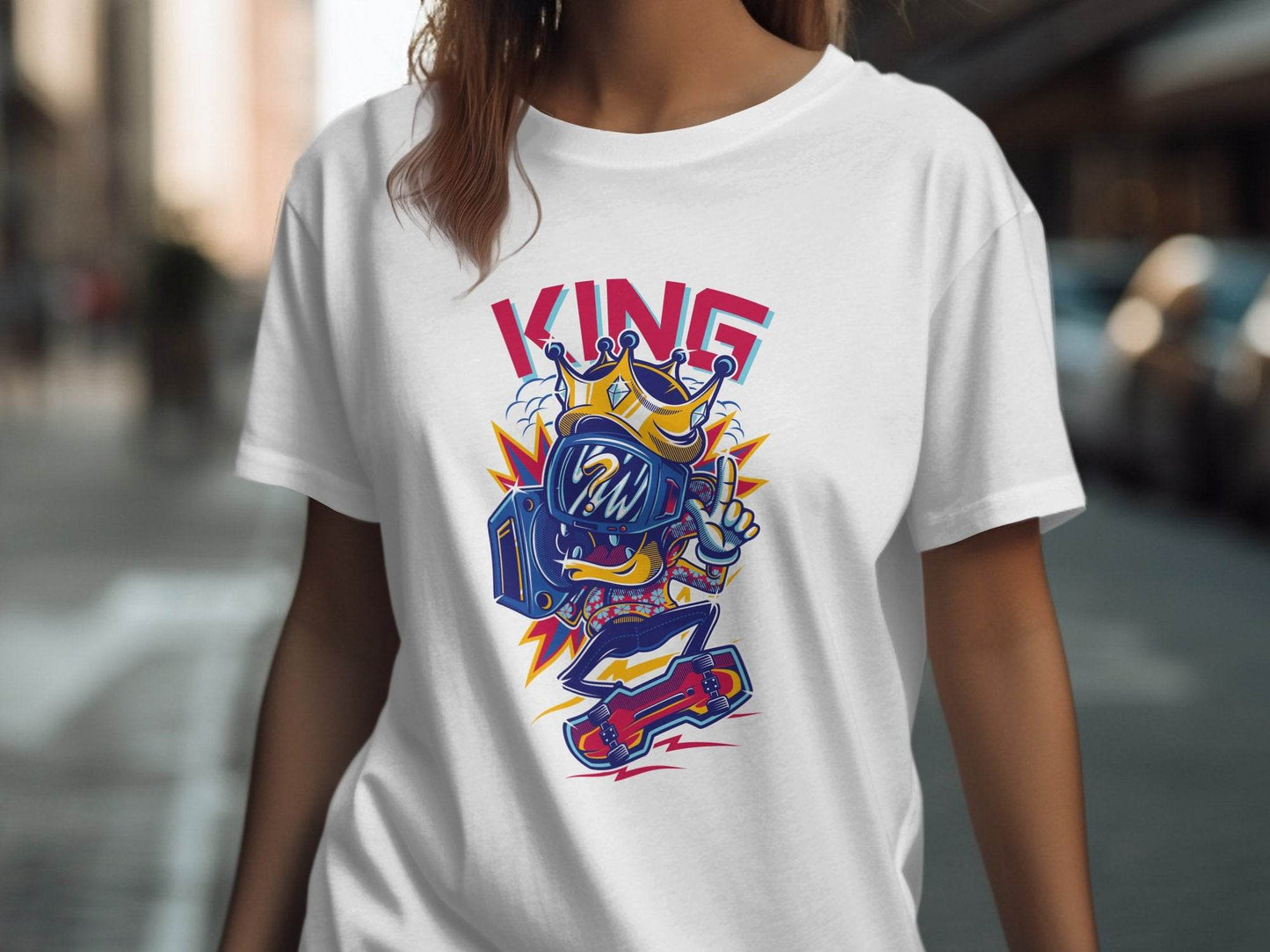 King Skater With Question Mark Head Retro Design T-Shirt - Design & Vybe