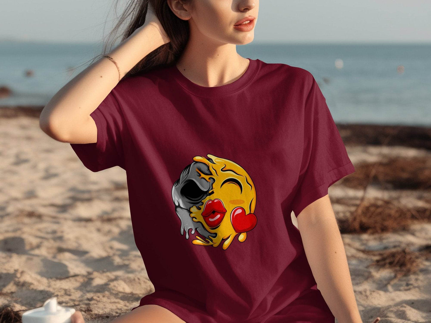 Melting Emoji Kiss with Skull Graphic Design T-Shirt - Design & Vybe