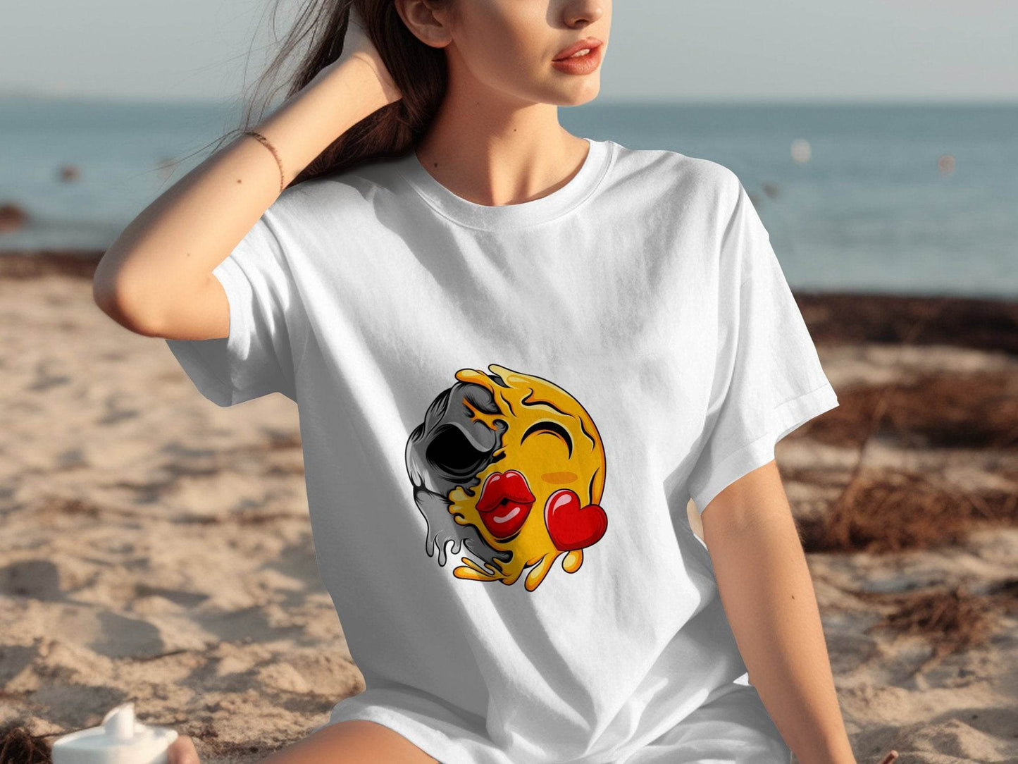Melting Emoji Kiss with Skull Graphic Design T-Shirt - Design & Vybe