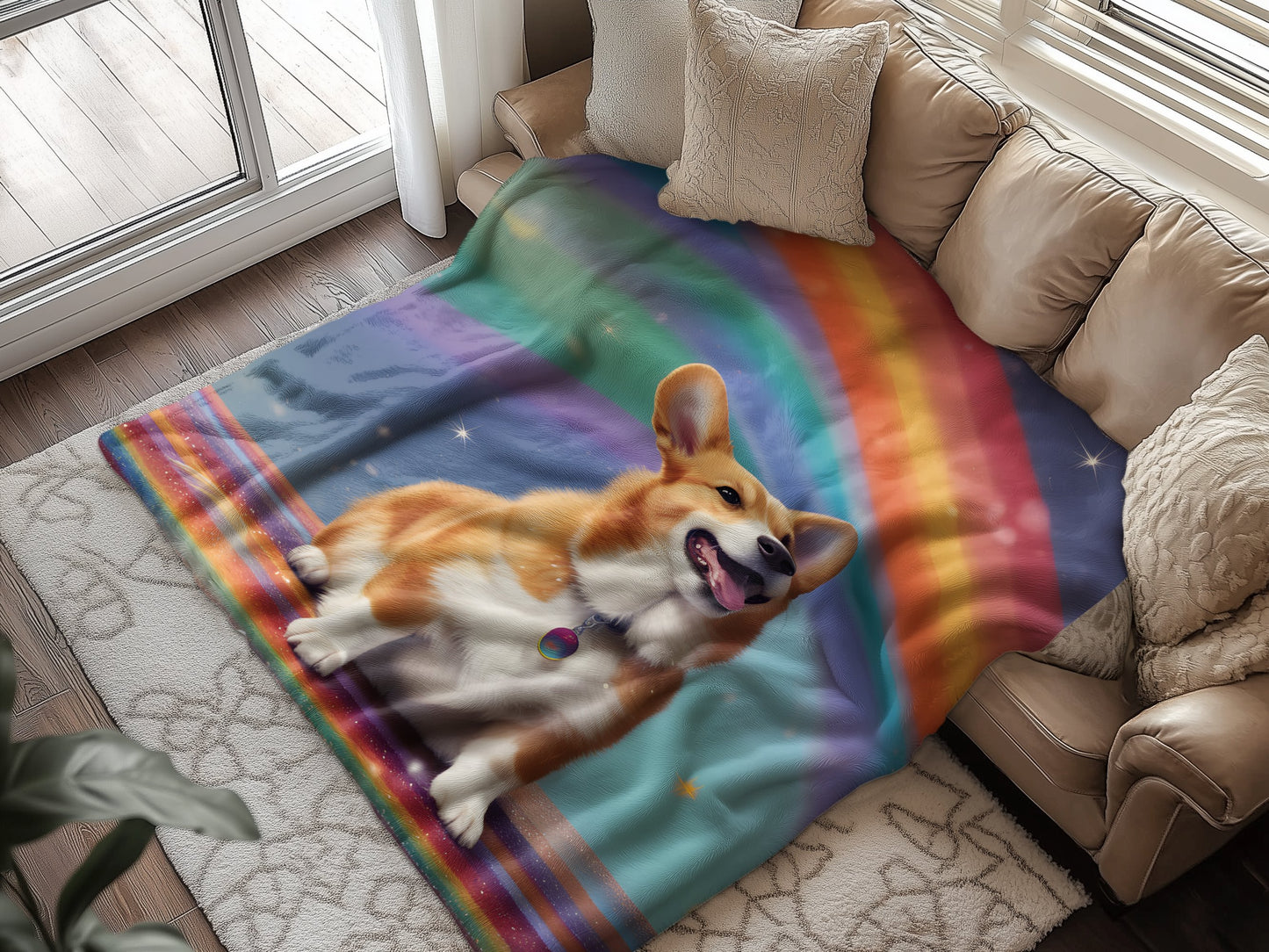 Cozy Rainbow Blanket with Adorable Corgi Print product type