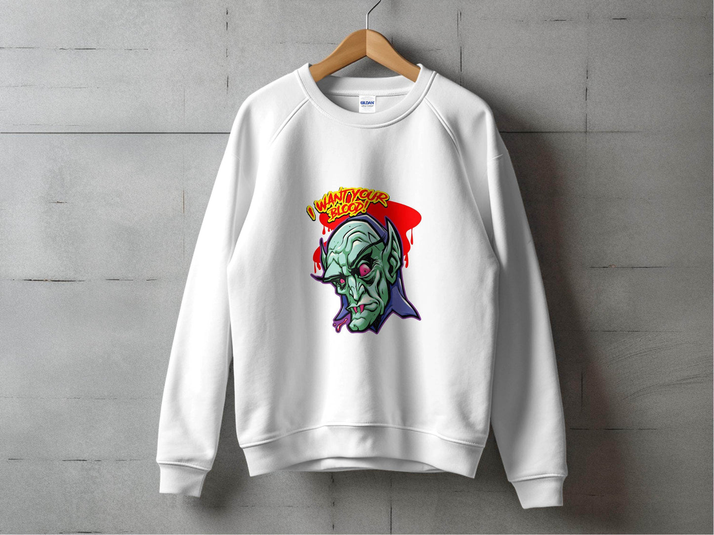 I Want Your Blood Vampire Head Horror Graphic Sweater - Design & Vybe
