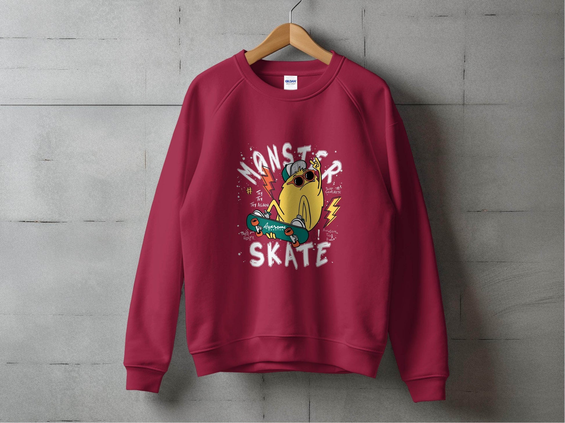 Fun Skateboarding Graphic Monster Cool Sweater - Design & Vybe