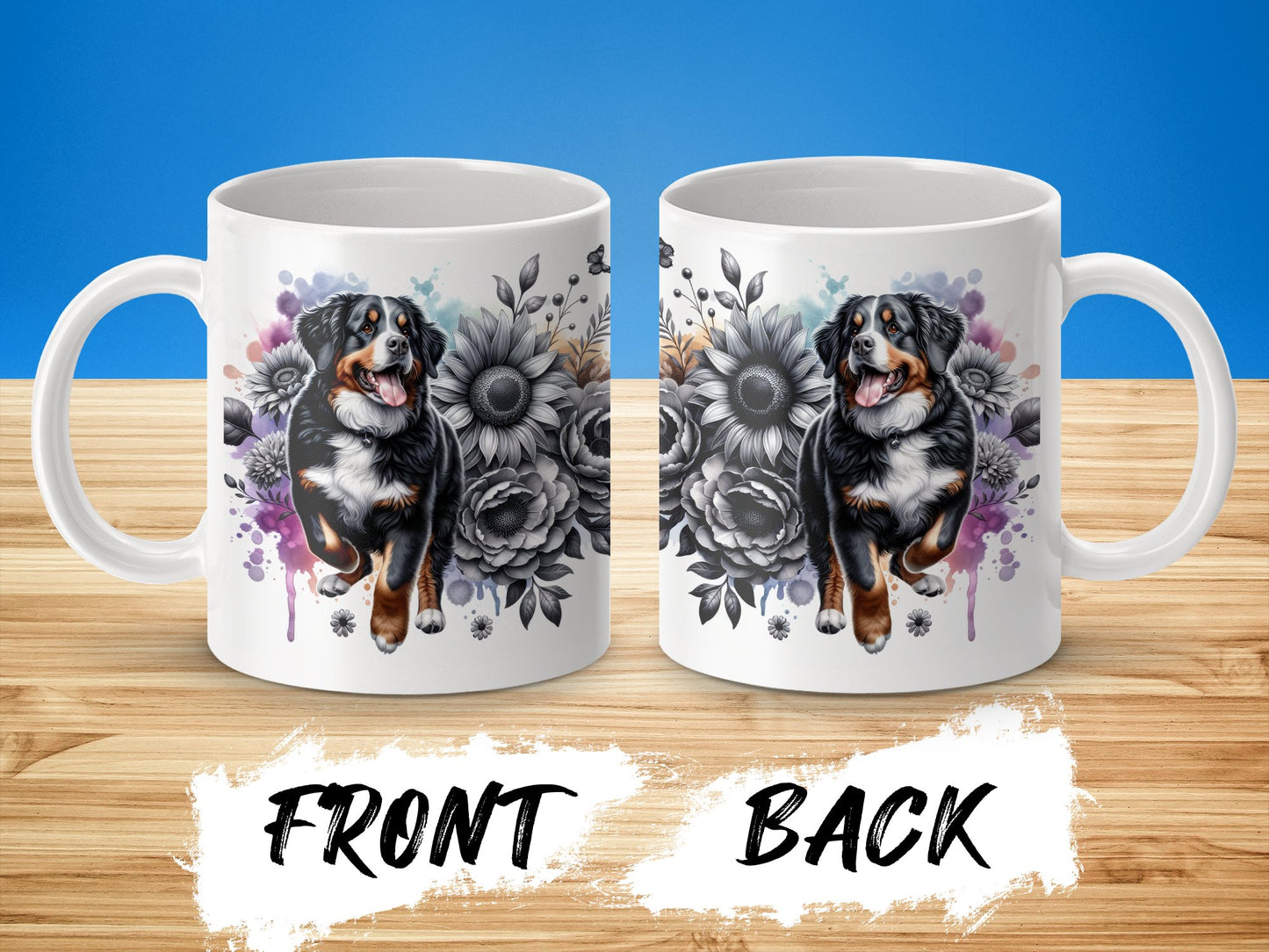Adorable Happy Dog Art Floral Design Mug product