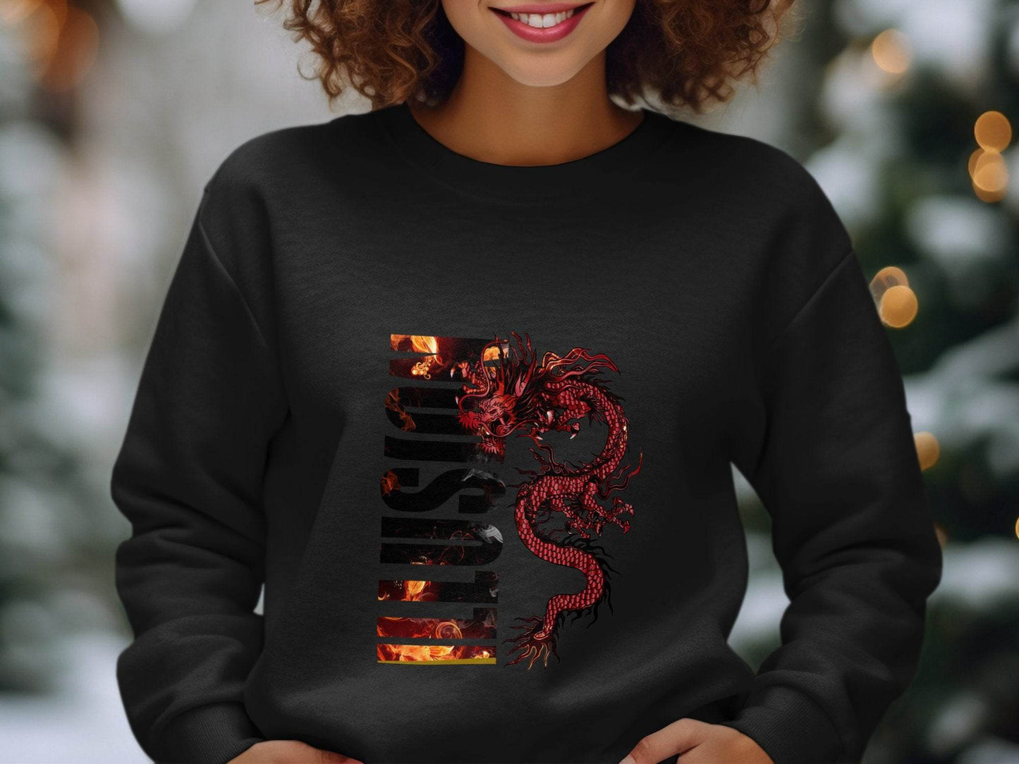 EUSTIS Dragon with Fire Text Graphic Print Design Sweater - Design & Vybe
