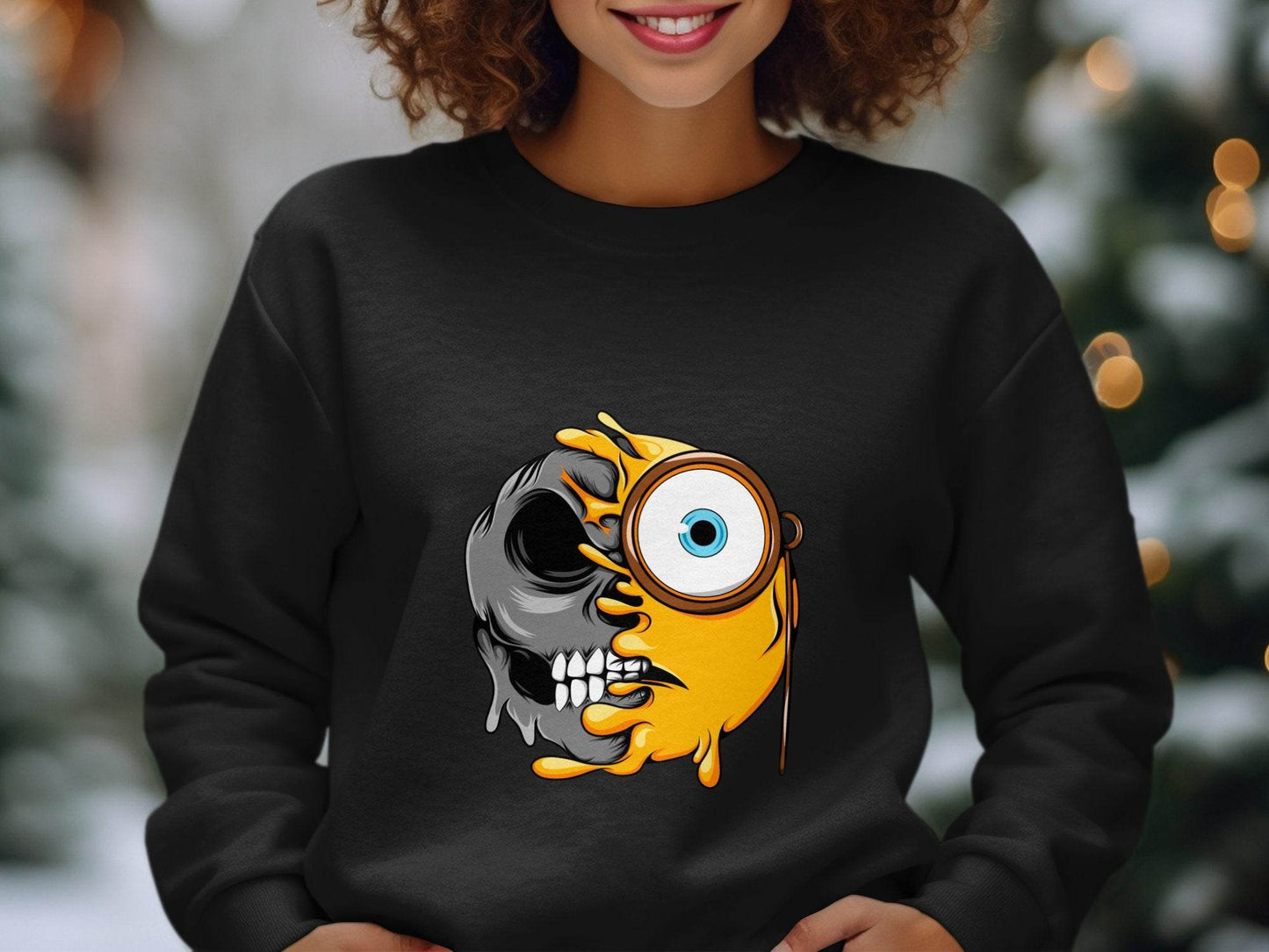 Half Skull Half Emoji with Monocle Fusion Design Sweater - Design & Vybe