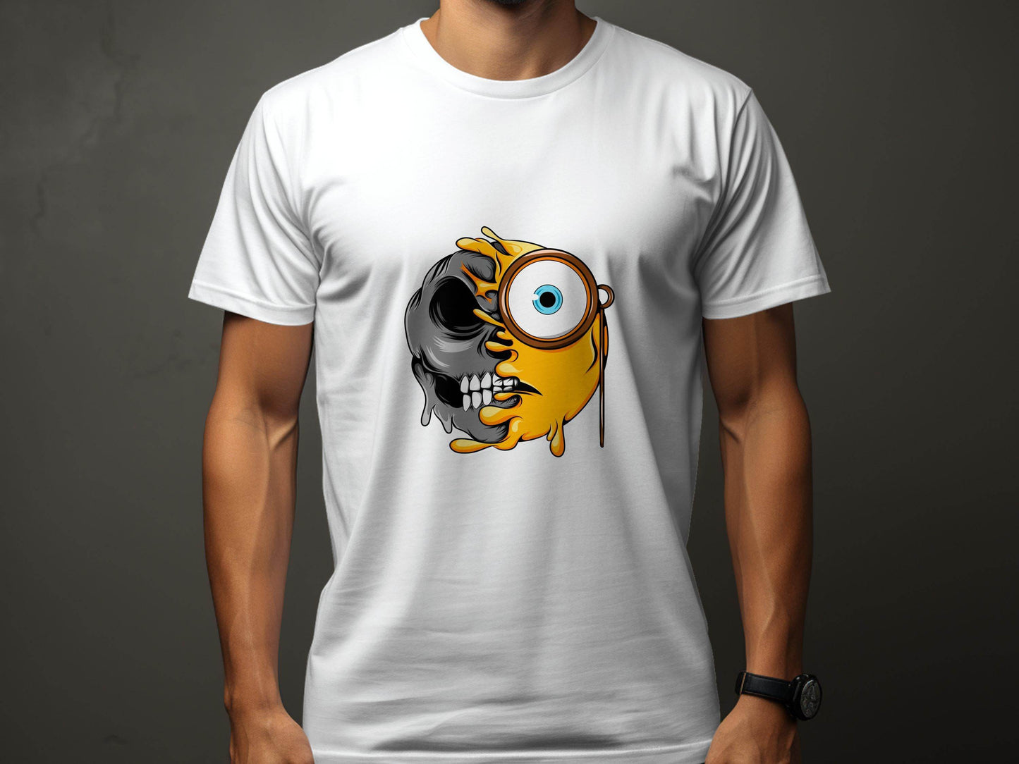 Half Skull Half Emoji with Monocle Fusion Design T-Shirt - Design & Vybe