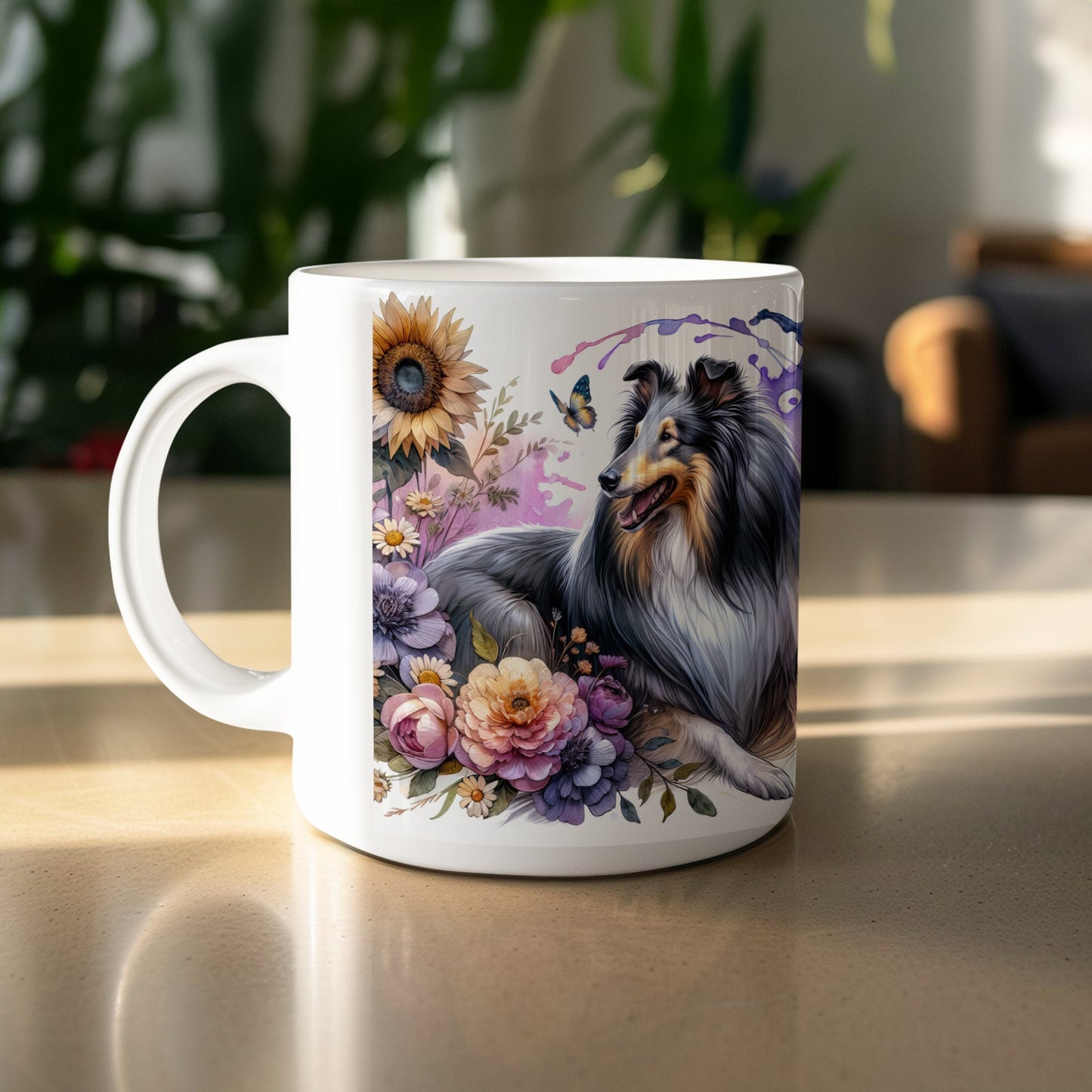 Beautiful Dog and Floral Design Coffee Mug product