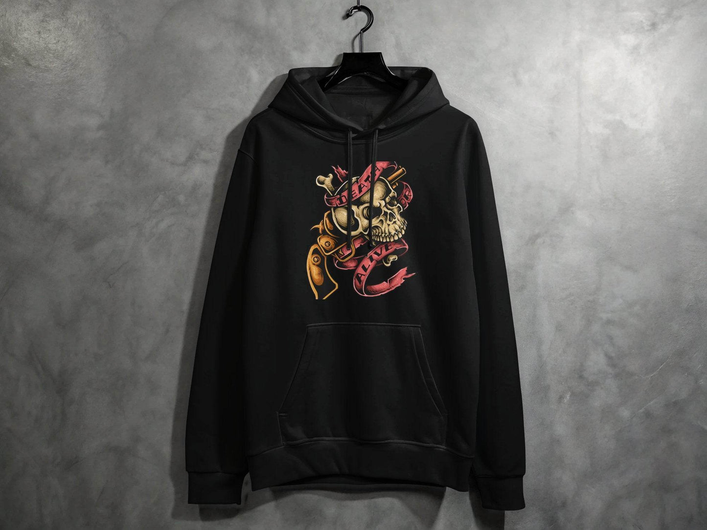 Vintage Death or Alive Skull and Gun Graphic Hoodie - Design & Vybe