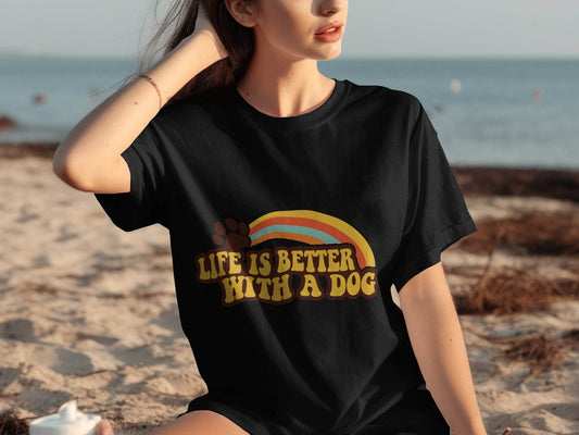 Life is Better With a Dog Colorful Text Rainbow T-Shirt - Design & Vybe