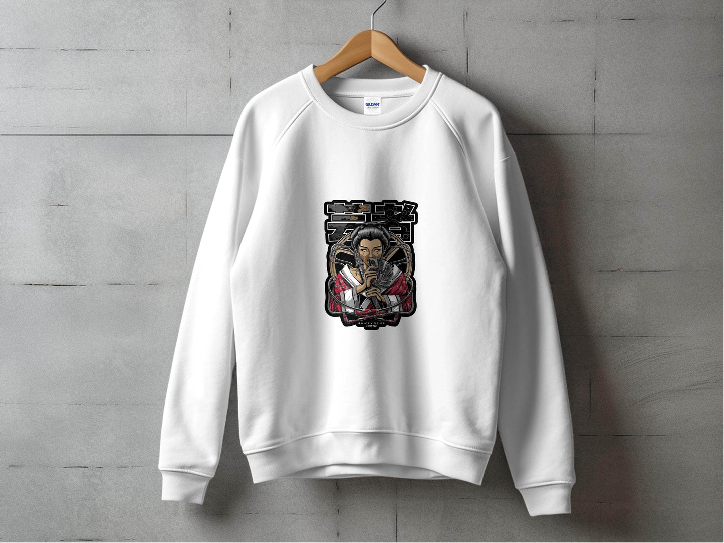 Japanese Geisha with Money Runs Vntns Hustle Print Sweater - Design & Vybe
