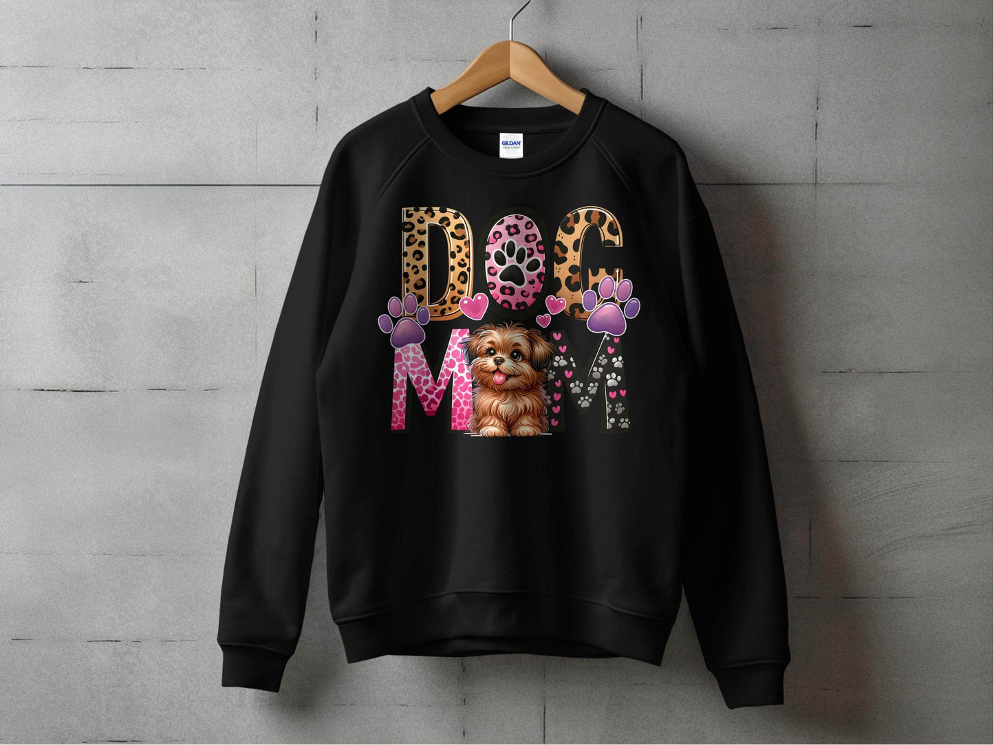 Dog Mom Cute Puppy Hearts Animal Print Design Graphic Sweater - Design & Vybe