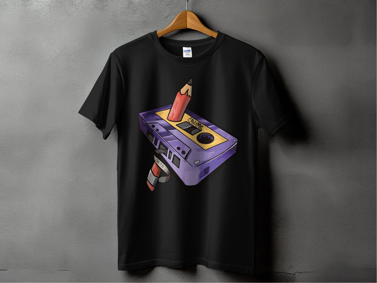 Retro Cassette and Pencil Graphic T-Shirt product
