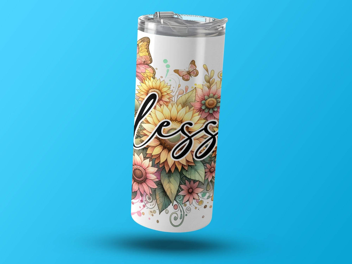 Blessed Butterfly Sunflower Art Design Print On A Tumbler - Design & Vybe