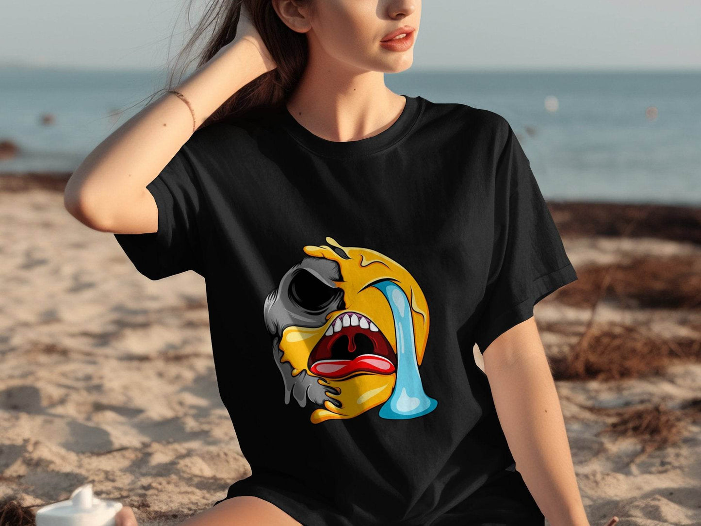 Melting Emoji Face Smiley Design Graphic T-Shirt - Design & Vybe