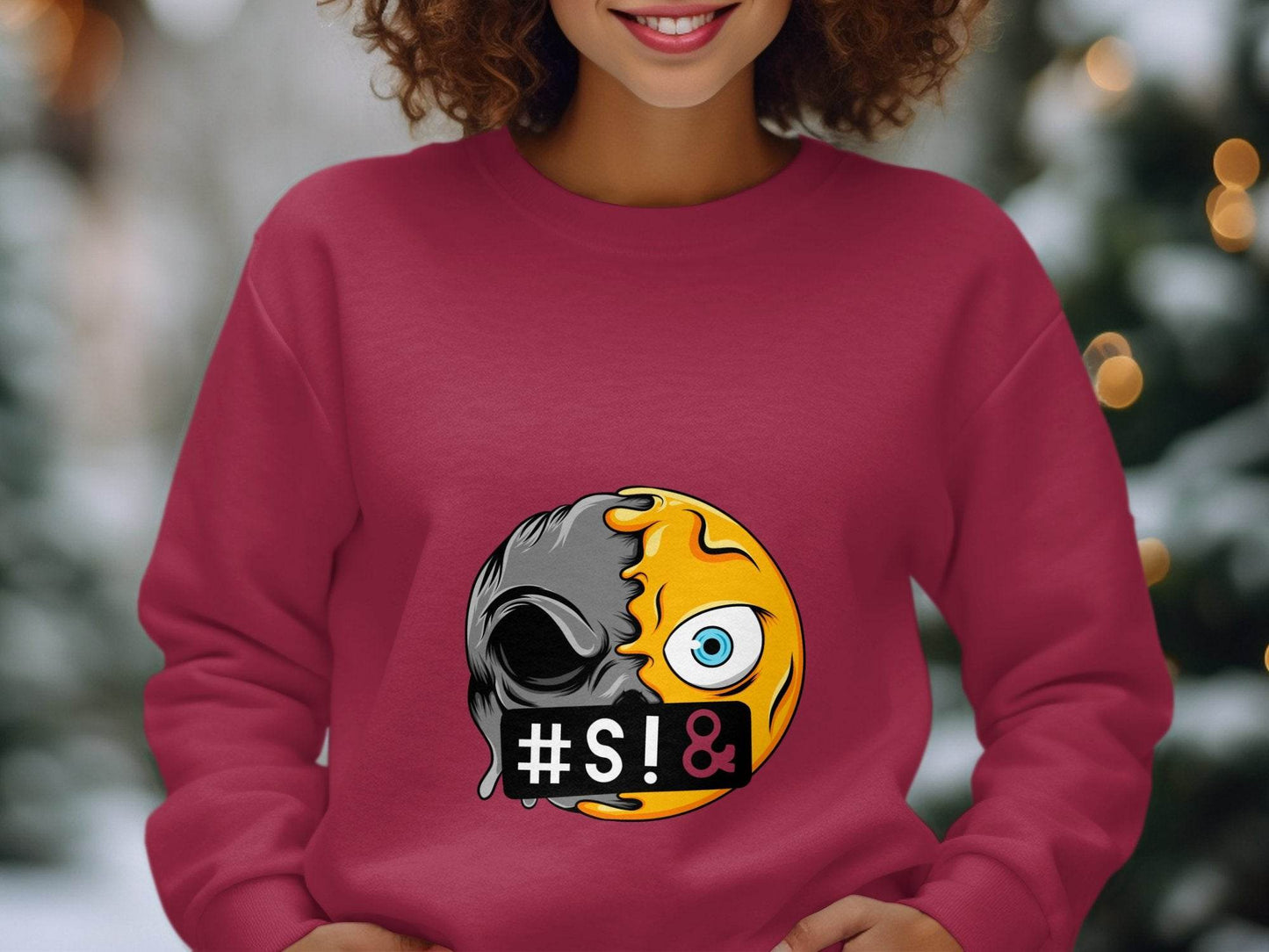Emoji Half Skull with Hash Symbol Design Novelty Sweater - Design & Vybe