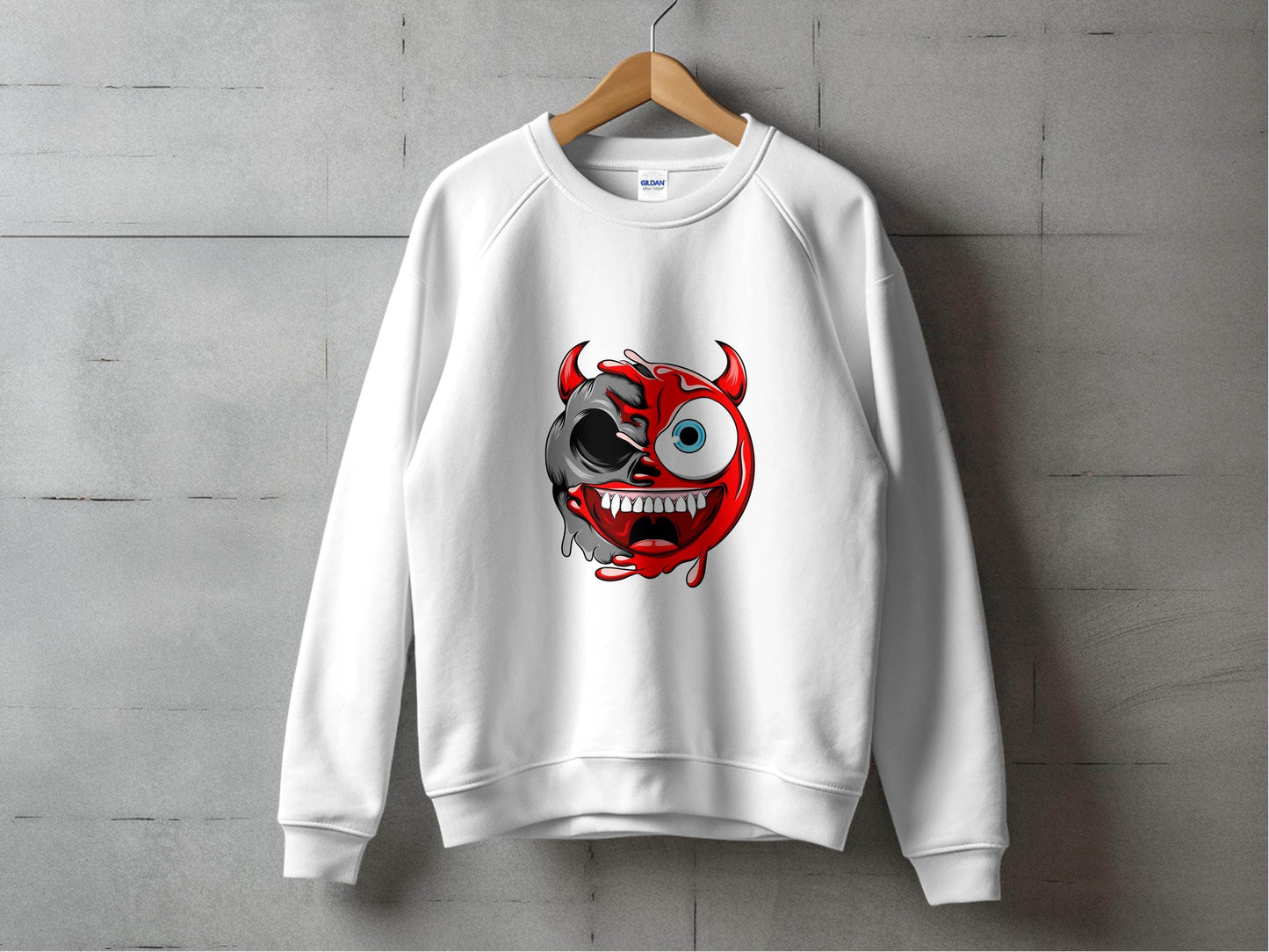 Half Skull Half Devil Smiling Face Design Art Sweater - Design & Vybe