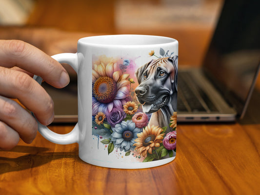 Colorful Floral Dog Design Ceramic Mug product