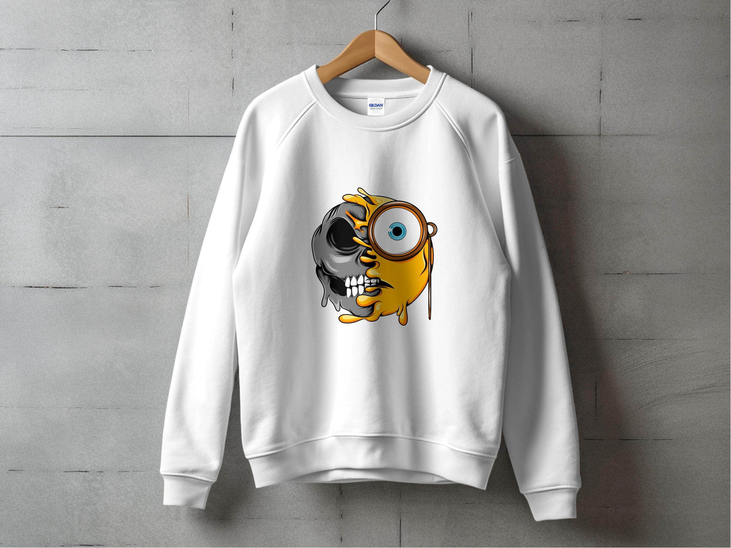 Half Skull Half Emoji with Monocle Fusion Design Sweater - Design & Vybe