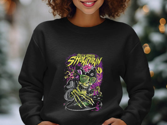 Helicopter Thunder Skull Design With Glasses Sweater - Design & Vybe