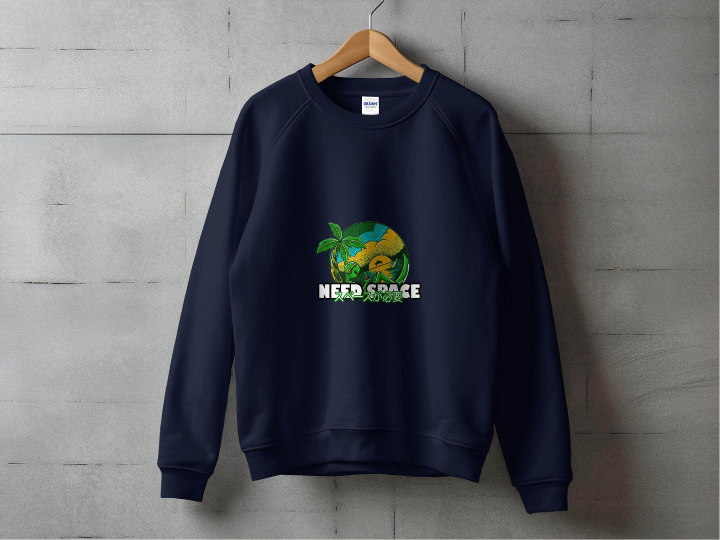 Need Space with Lazy Alien Japanese Text Graphic Hoodie - Design & Vybe