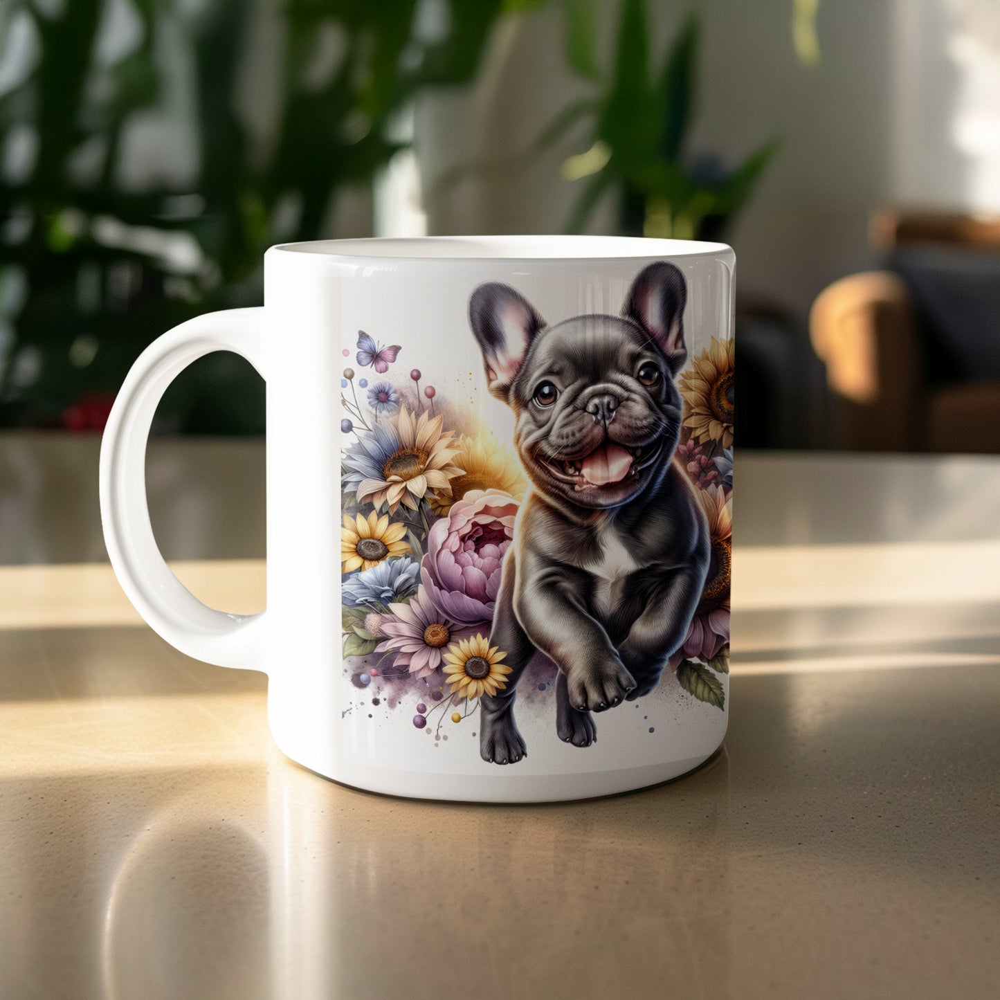 French Bulldog with Floral Background Coffee Mug product