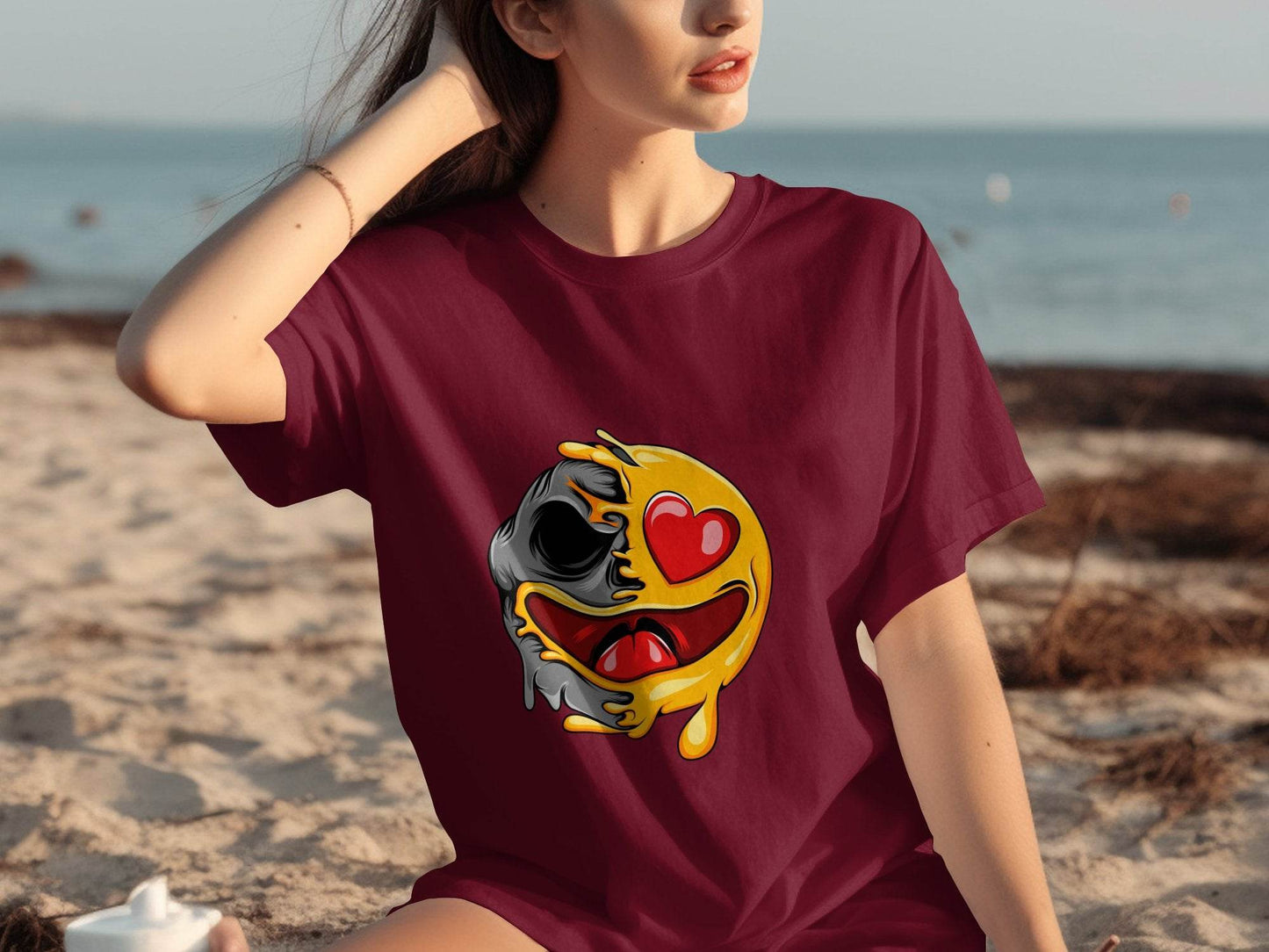 Skull Emoji with Heart Eyes Novelty Graphic T-Shirt - Design & Vybe
