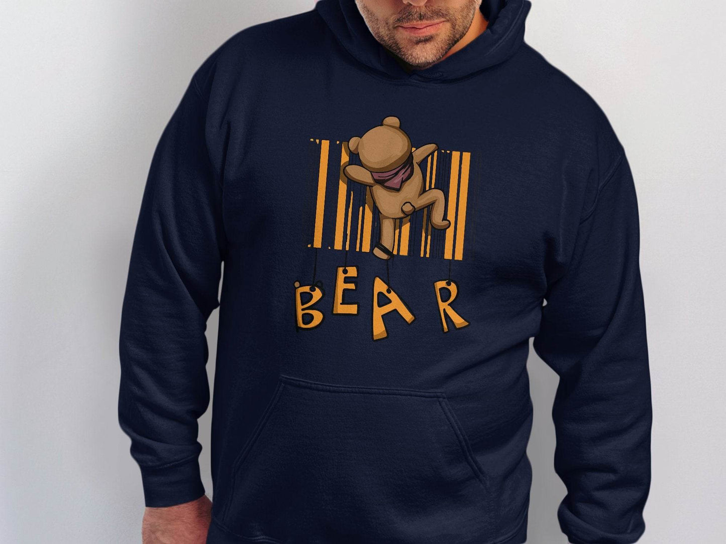 Funny Adorable Cute Bear Climbing Barcode Design Printed Hoodie - Design & Vybe
