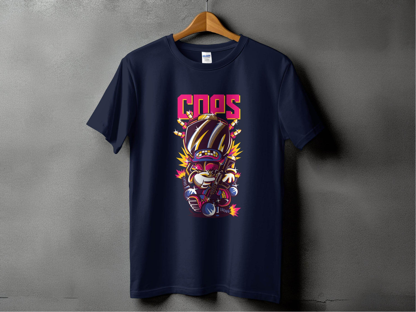 COPS Cartoon Character With Gun For Enthusiasts T-Shirt - Design & Vybe