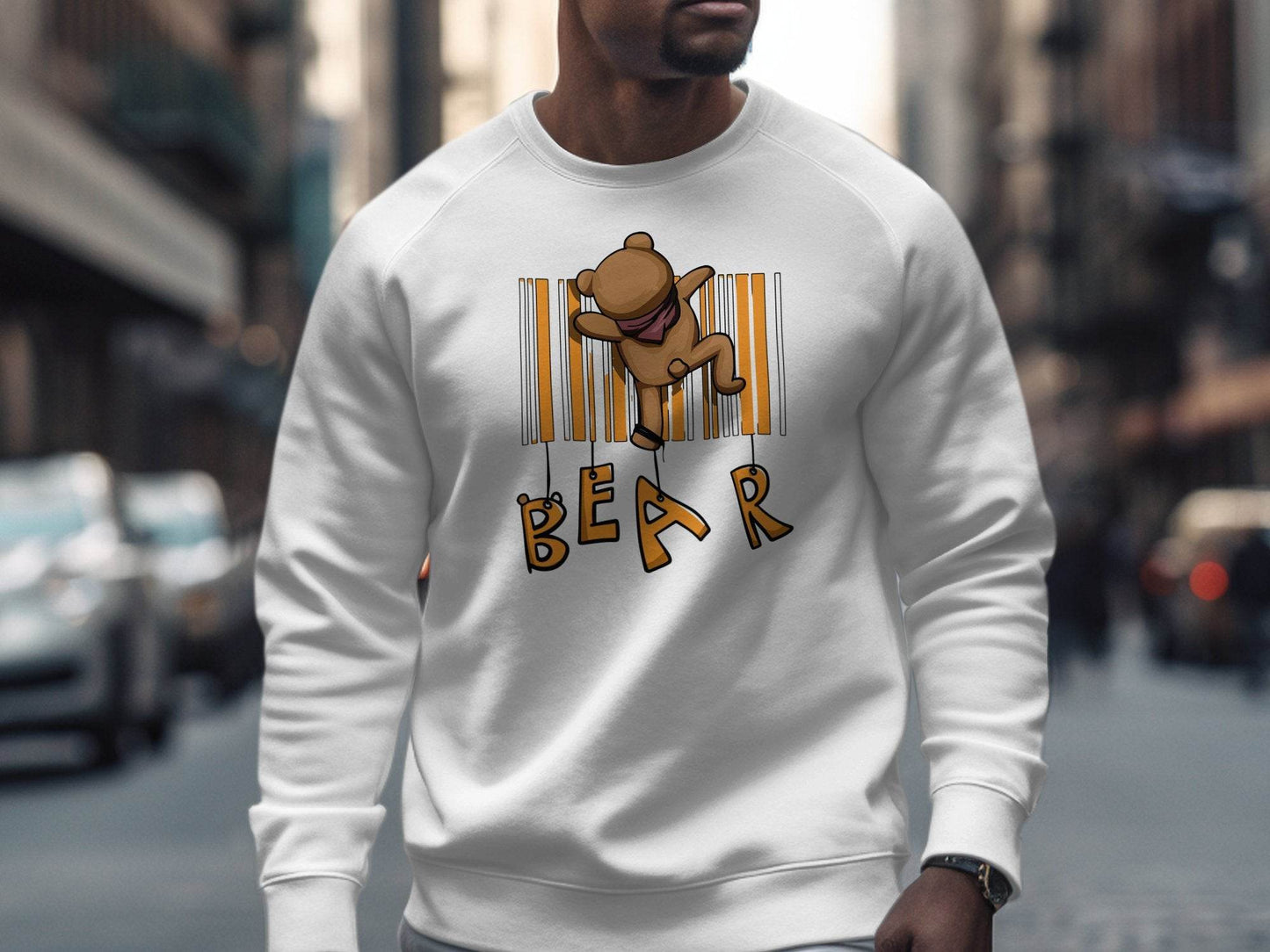 Funny Adorable Cute Bear Climbing Barcode Design Printed Sweater - Design & Vybe