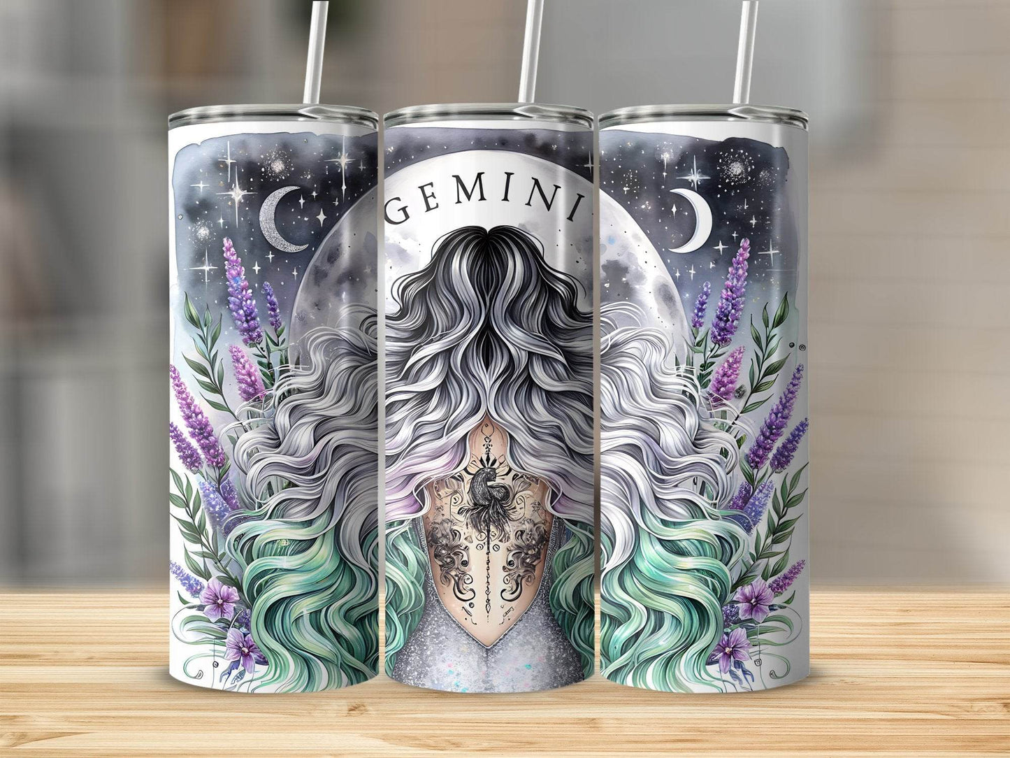Gemini Zodiac Sign Astrology Woman Back Tattoo Design Tumbler - Design & Vybe