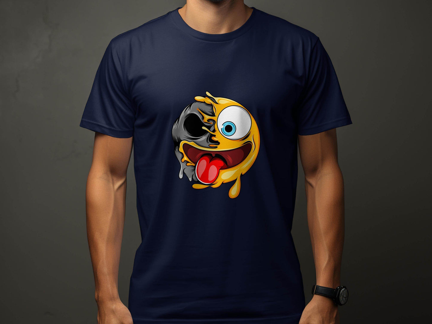Skull And Emoji Face Combination Funky Design T-Shirt - Design & Vybe