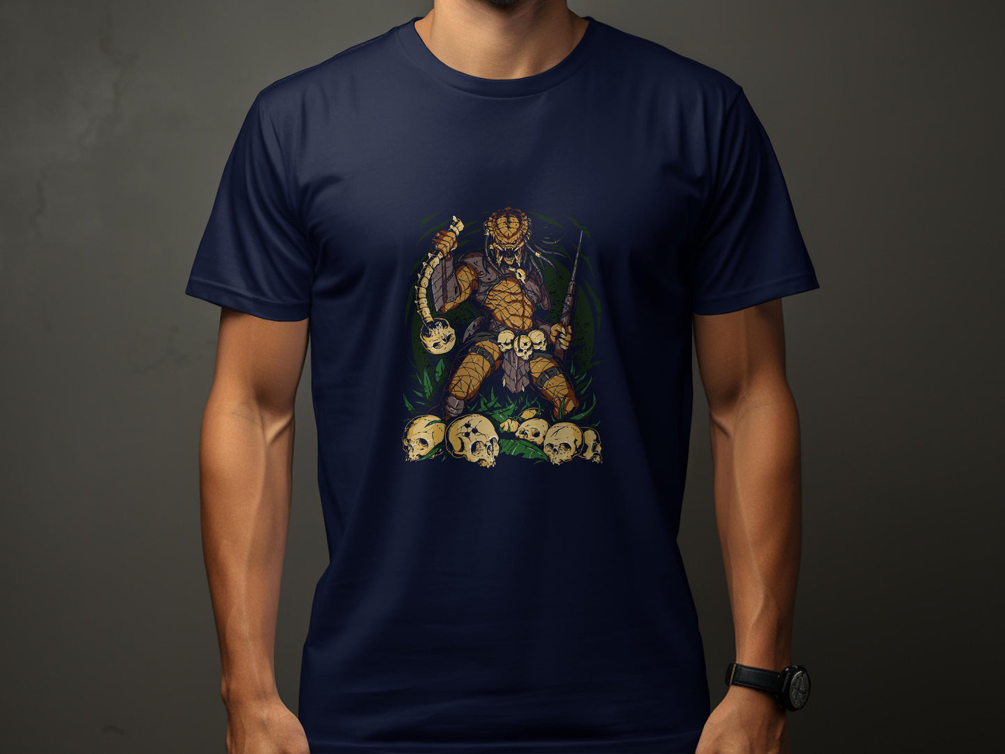 Fierce Warrior Holding Skulls Artwork Graphic Tee product type