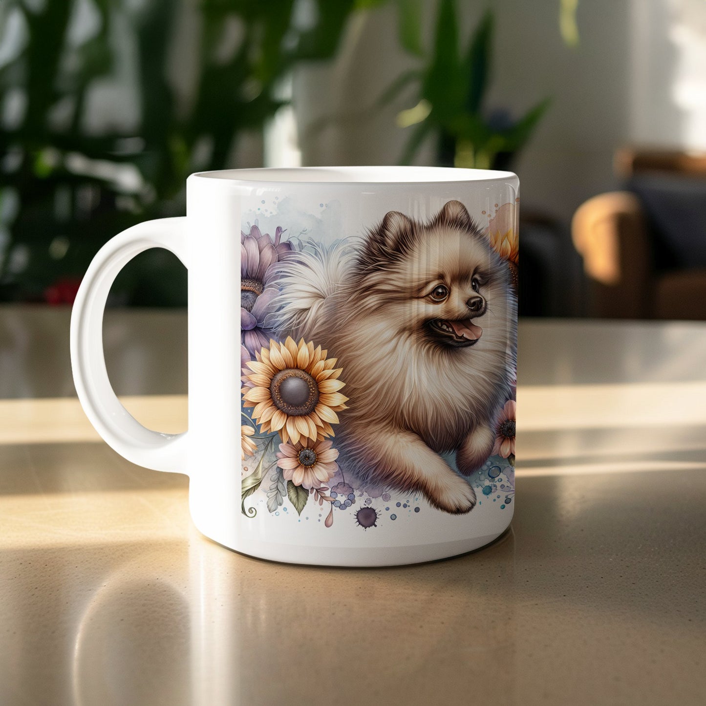 Cute Pomeranian with Sunflowers Print Mug product