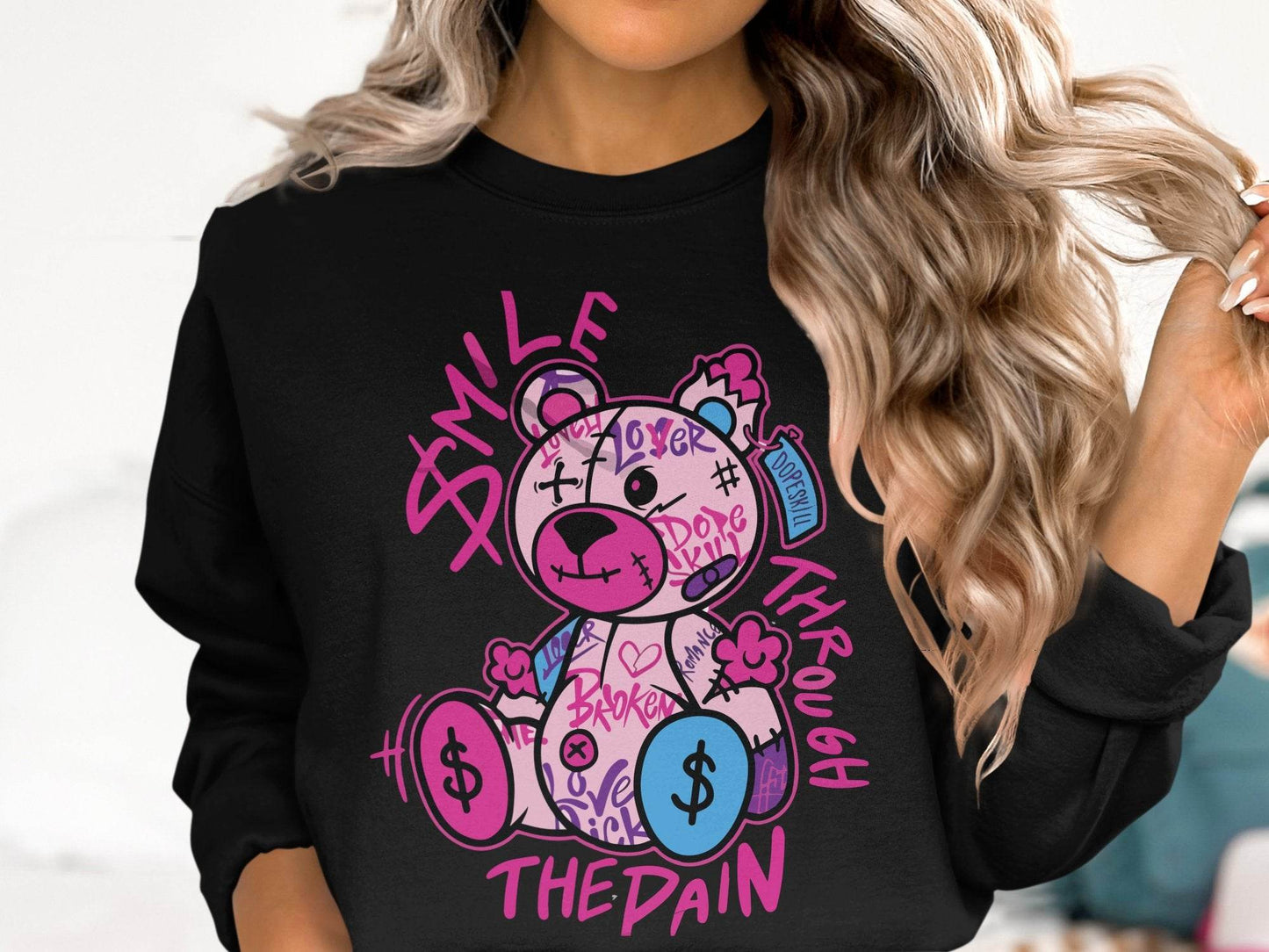 Smile Through The Pain Bear Bold Graphic Sweater - Design & Vybe