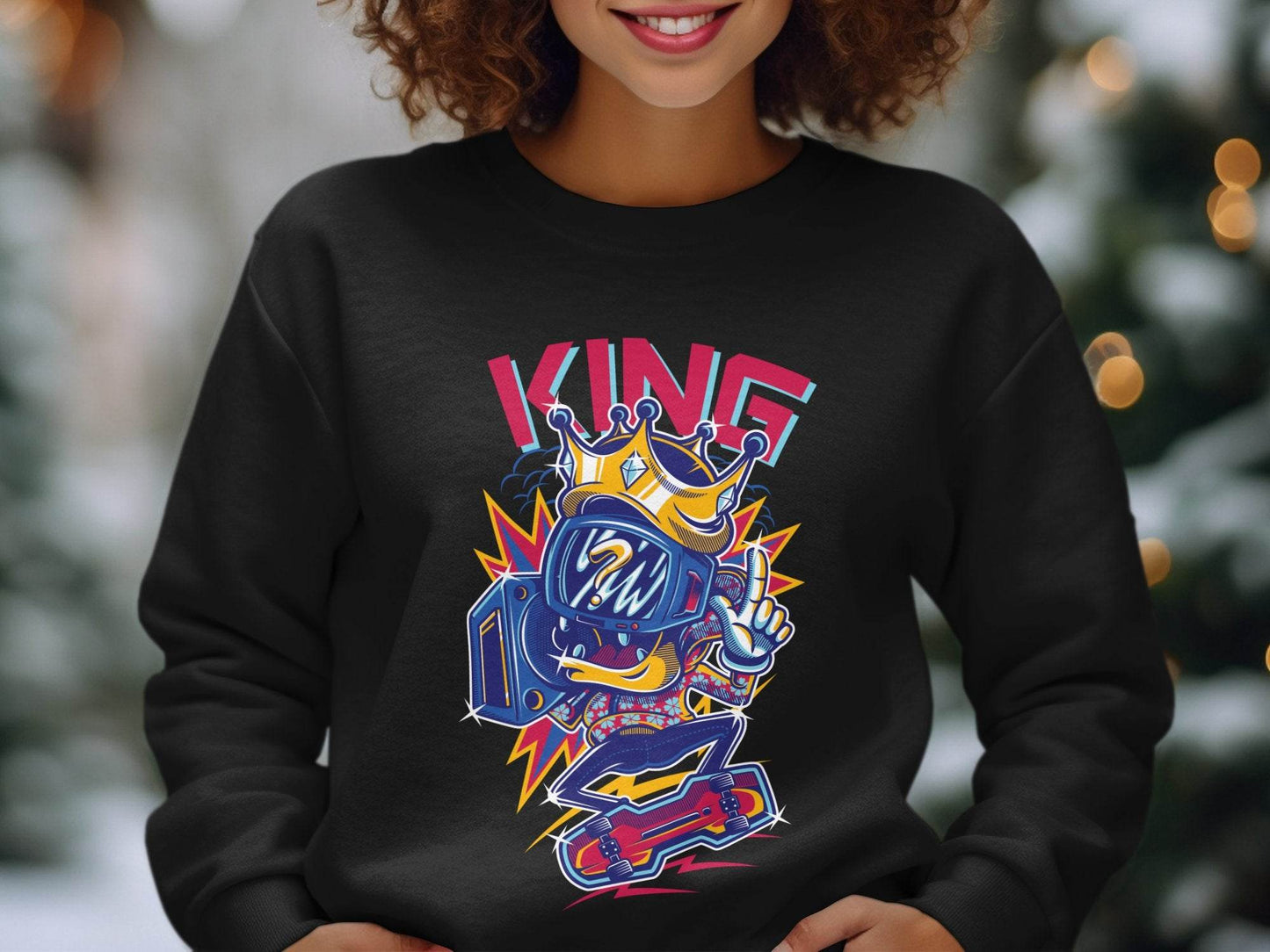King Skater With Question Mark Head Retro Design Sweater - Design & Vybe