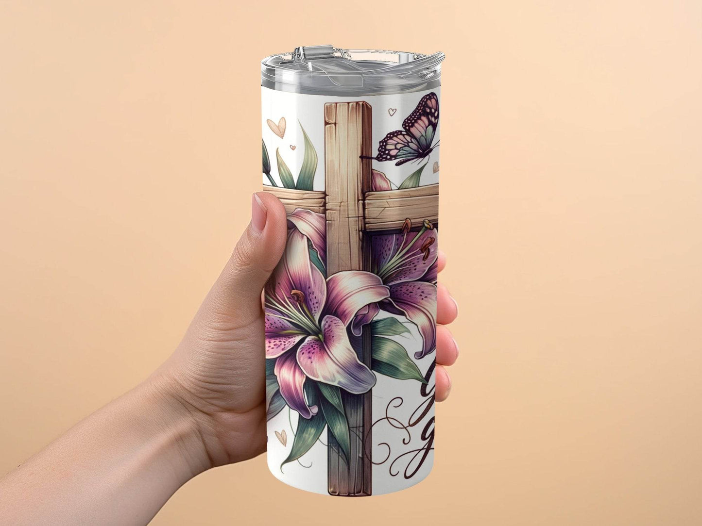 God Is Good Cross Lilies And Butterflies Elegant Art Tumbler - Design & Vybe
