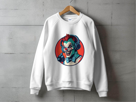 Evil Clown with Headphones Graphic Design Funny Sweater - Design & Vybe
