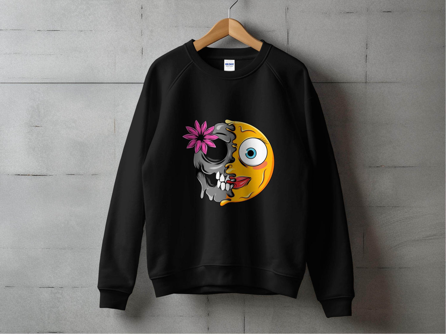 Half Skull and Happy Face Smiley Design Sweater - Design & Vybe