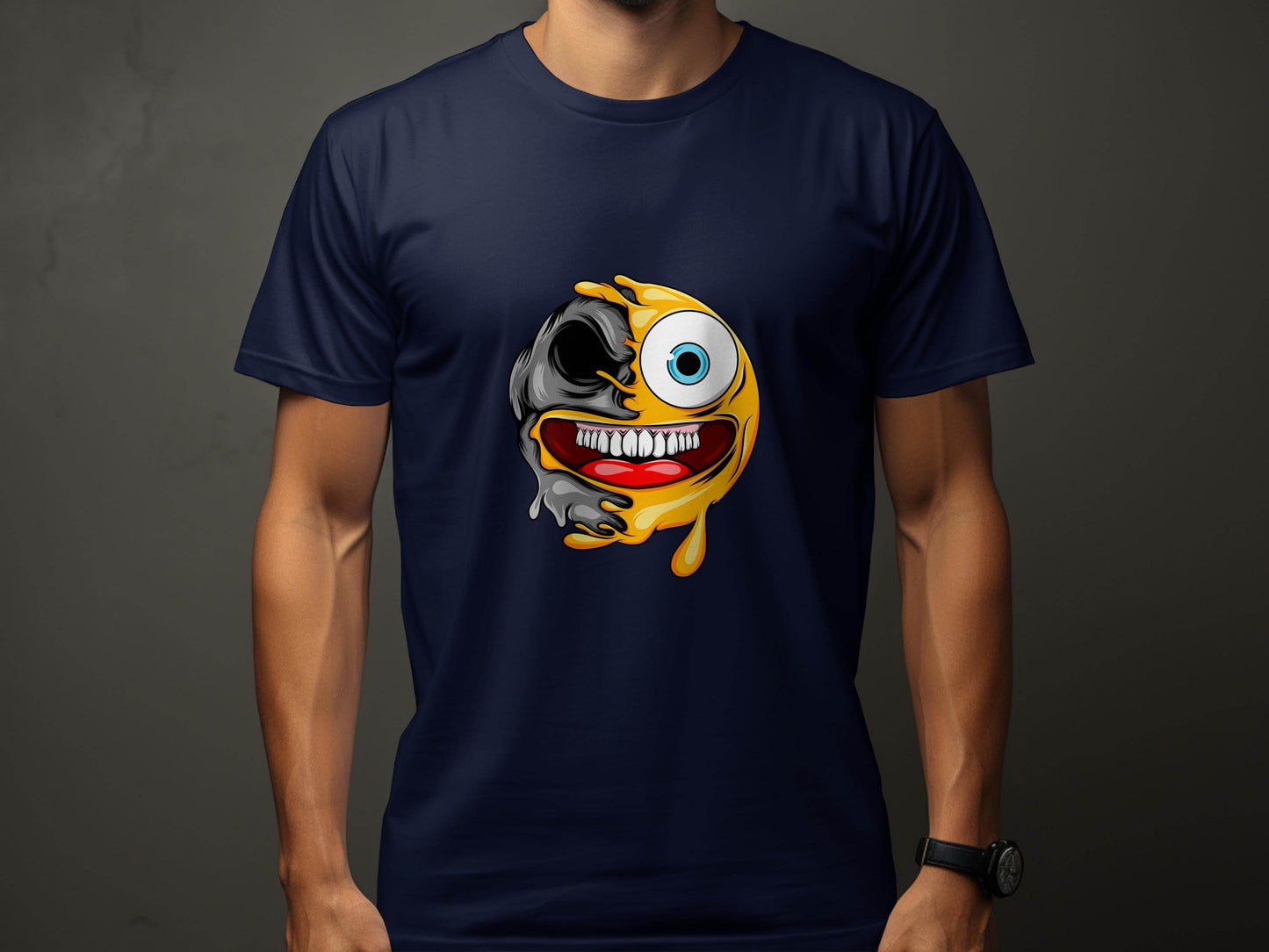 Emoji Half Skull Funny Grotesque Face Vector T-Shirt - Design & Vybe