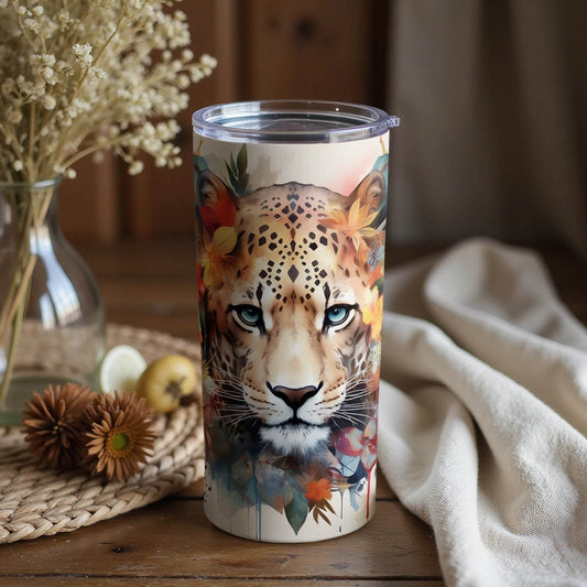 Floral Leopard with Watercolor Effect Design For You Tumbler - Design & Vybe