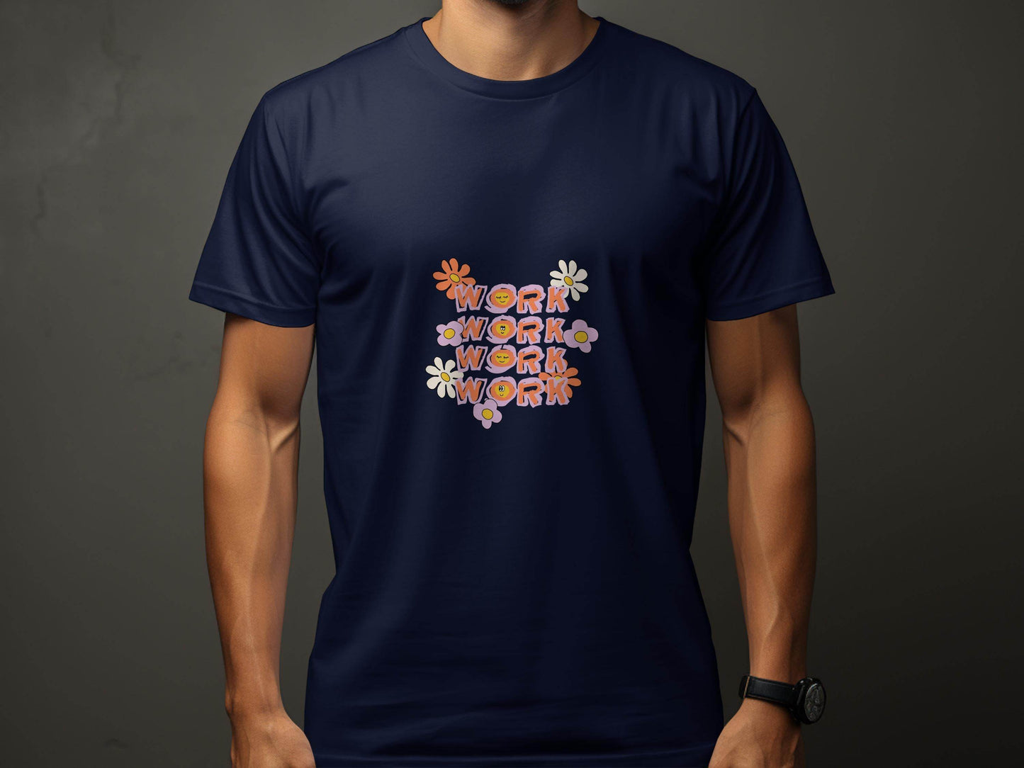 Work With Smiling Sun Flowers Graphic Trendy Design T-Shirt - Design & Vybe