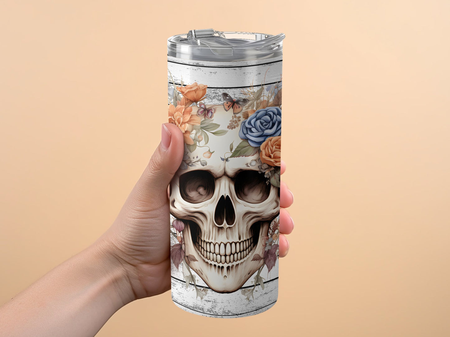 Floral Skull Design Insulated Travel Tumbler product