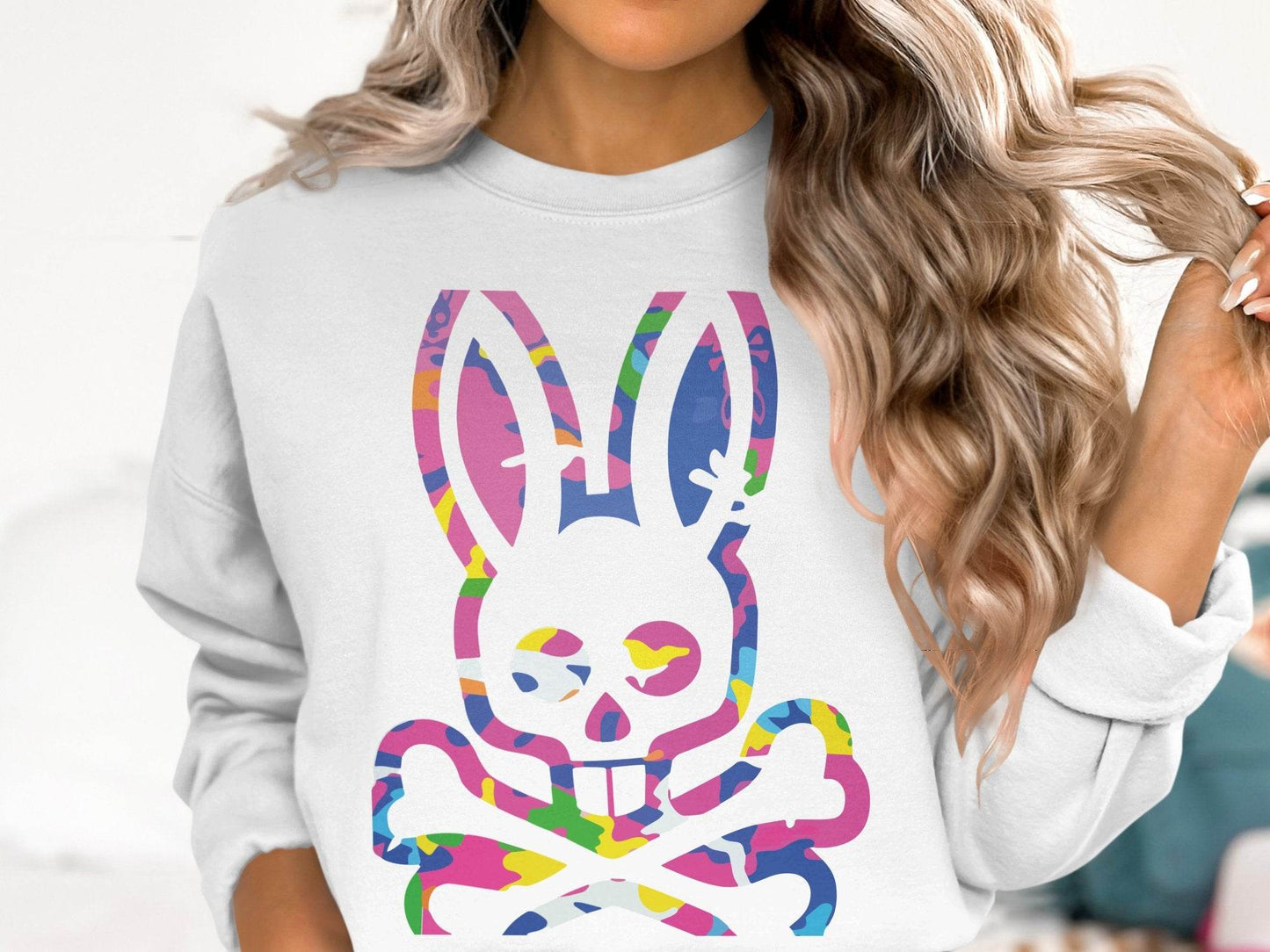 Colorful Skull Bunny Graphic Sweater - Design & Vybe