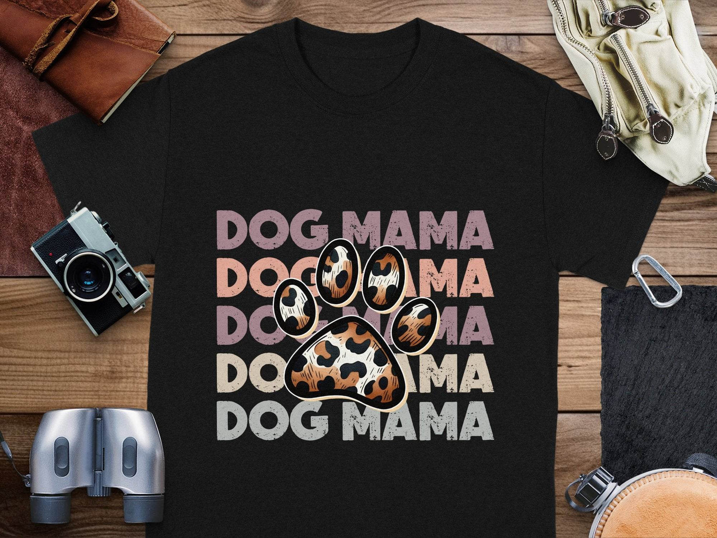 Dog Mama Paw Print Repeating Wording Design Image T-Shirt - Design & Vybe