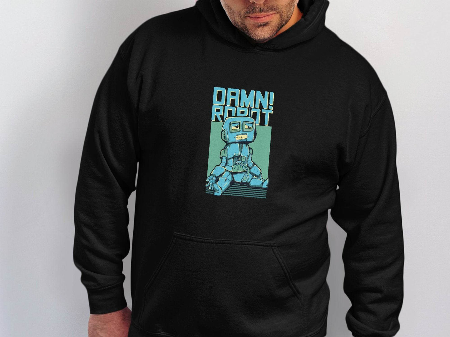 DAMN! Sad Robot Art With Greenish Backdrop Design Hoodie - Design & Vybe