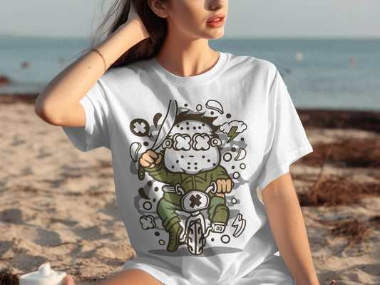 Cartoon Character on Tricycle Illustration Graphic T-Shirt - Design & Vybe